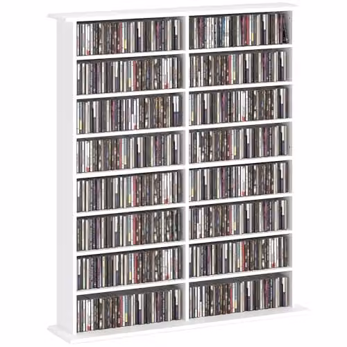 HOMCOM White Media Storage Unit with 12 Adjustable Shelves and Back Panel – 1