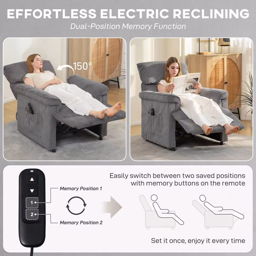 HOMCOM Grey Power Reclining Massage Armchair with Quiet Motor – 3