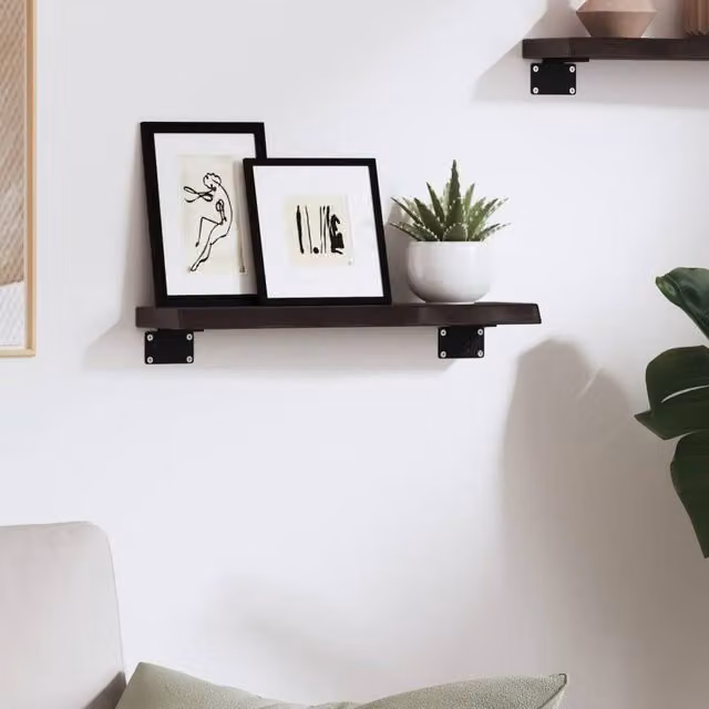 Berkfield Home Beautiful Wall Shelf in Dark Grey and Dark Brown Treated Solid Oak, W/D/H: 40 x 10 x 2 cm