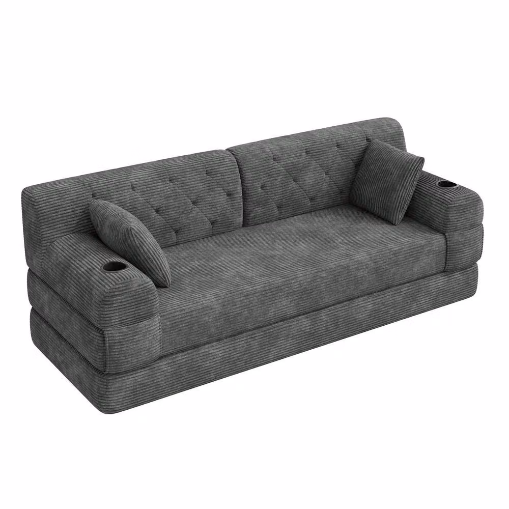 STILVORA Modern Grey Upholstered Sleeper Sofa with Click-Clack Function and Cup Holders – 5