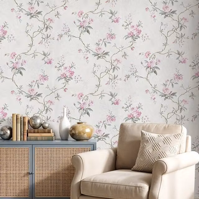 Lifeideas 3D Embossed Non-Woven Floral Botanical Wallpaper in Multicolour Pink