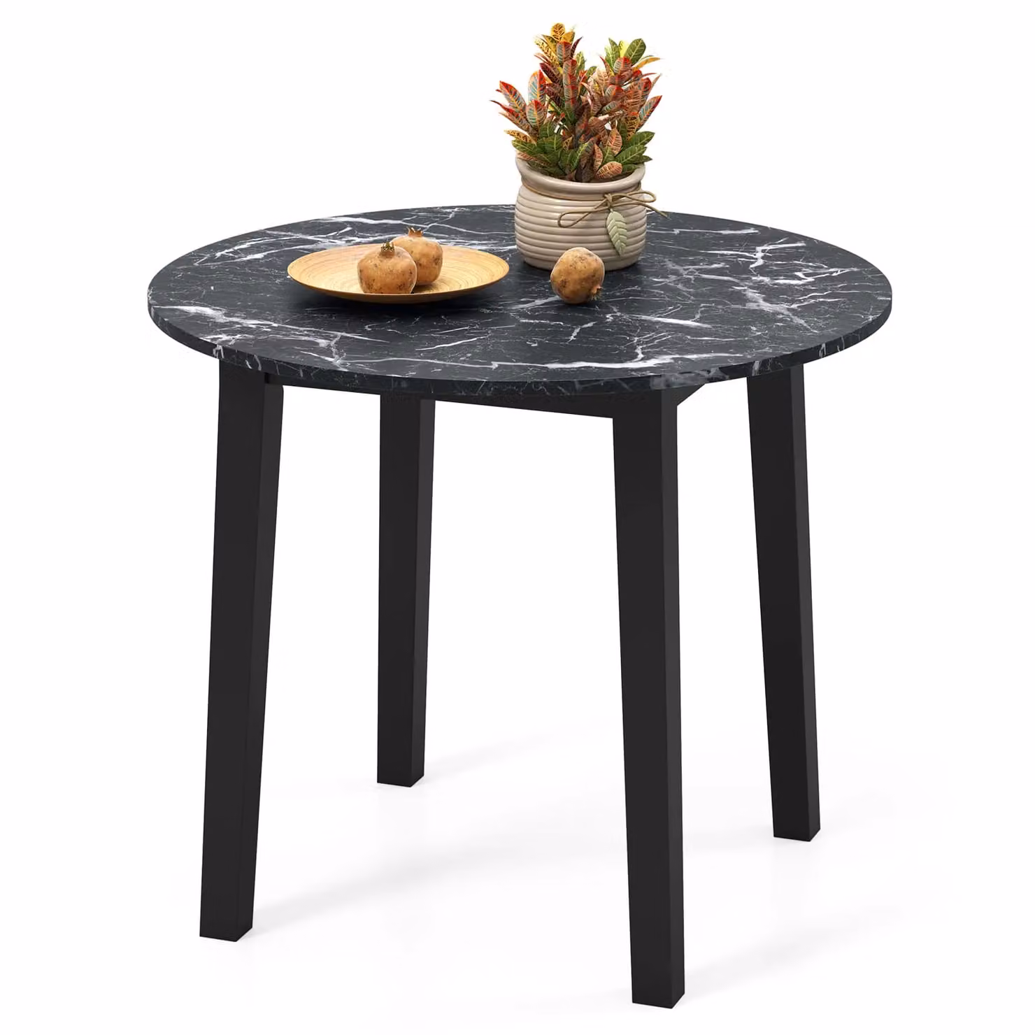 Costway Round Black Dining Table with Rubberwood Legs – 10