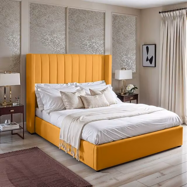 UK Bed Furniture Barcelona Upholstered Bed in Yellow, W/D/H: 120 x 200 cm