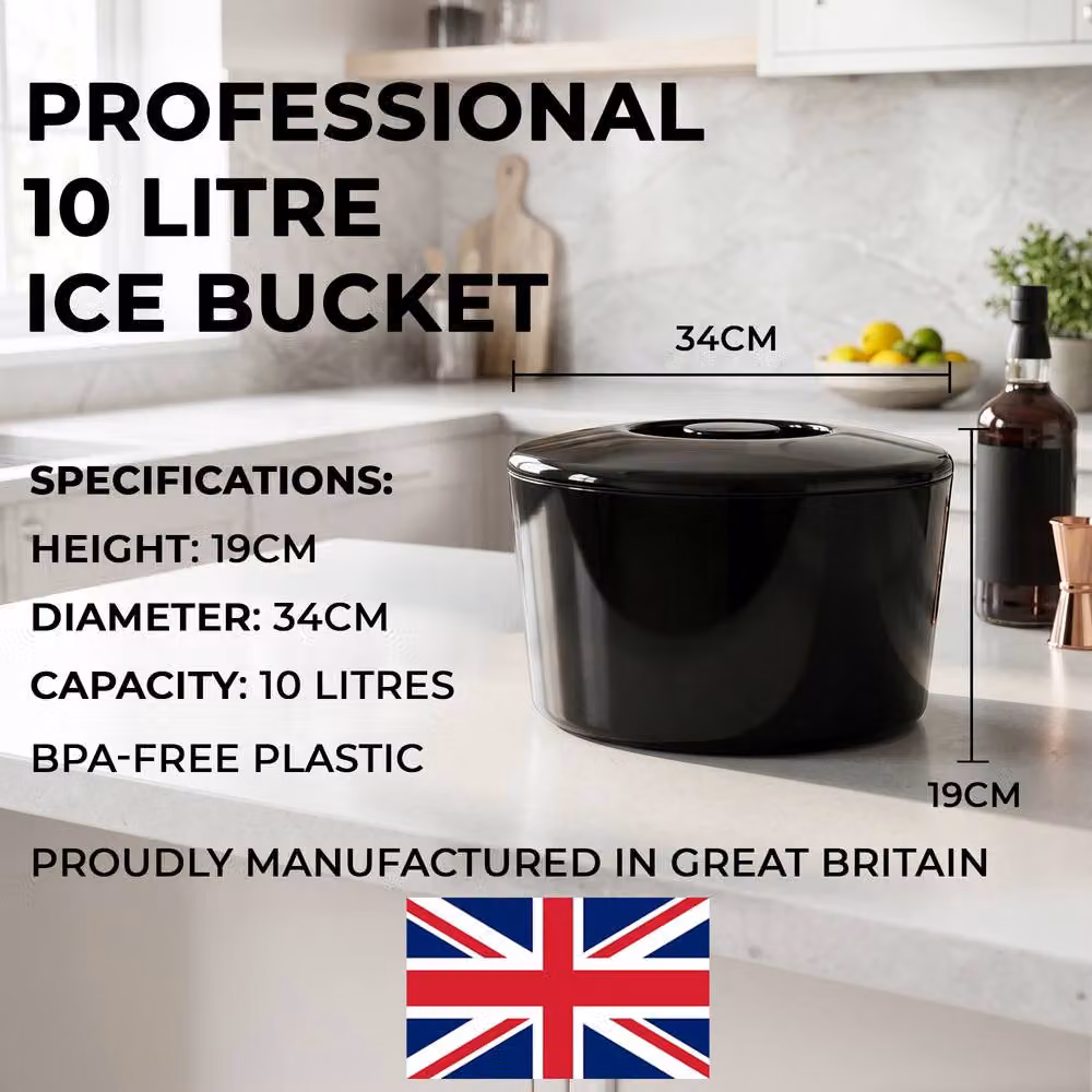 Chabrias Ltd Black 10L Ice Bucket with Lid and Removable Drainage Liner – 3