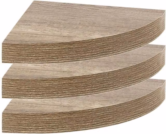 Kelvenix Set of 3 Anthracite Oak Corner Floating Wall Mounted Display Shelves in MDF