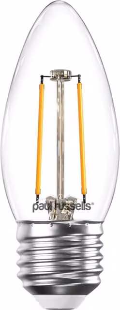 Paul Russells 2.5W LED Filament Candle Bulb, E27, 250lm, 2700K Warm White, Transparent