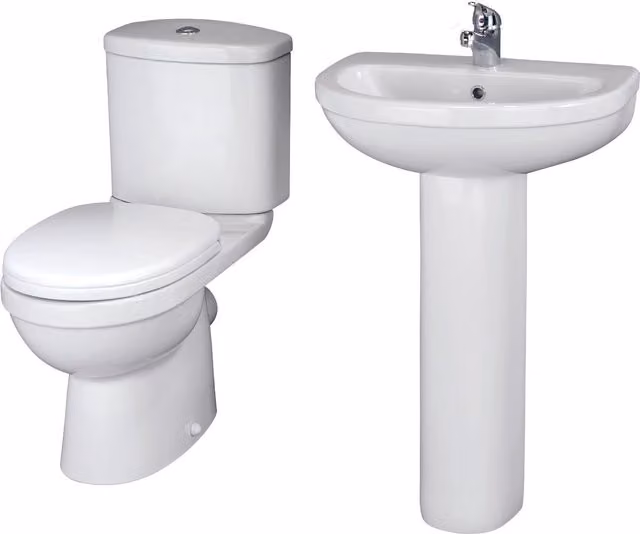 Balterley Vito Ceramic Toilet Suite with Soft-Close Seat and 550mm Basin Pedestal in White