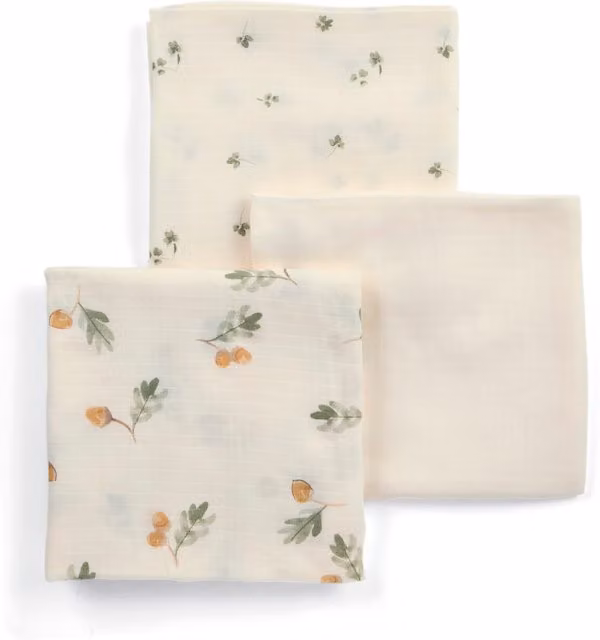 Mamas & Papas Large Muslin Squares Pack of 3 in White, Green and Multicolour