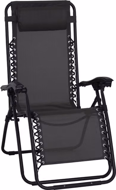 Outsunny Zero Gravity Reclining Sun Lounger with Adjustable Headrest and Armrests, Black – 1