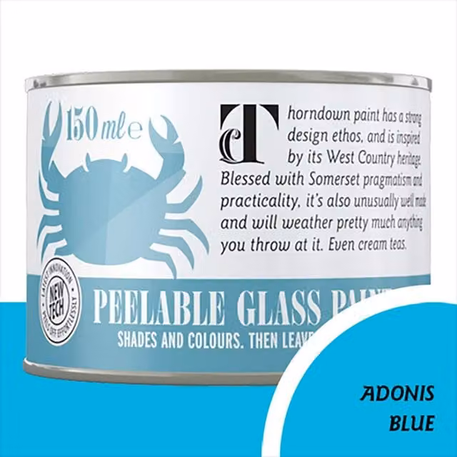 Thorndown Adonis Blue Peelable Glass Paint, Satin Blue, 150ml
