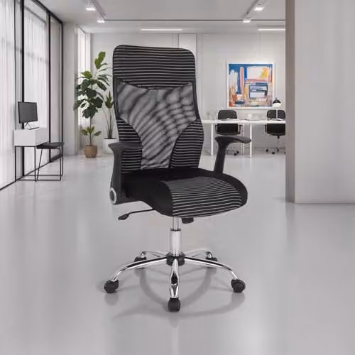 FWStyle Black Striped Ergonomic High Back Office Chair with Headrest and Armrests – 2