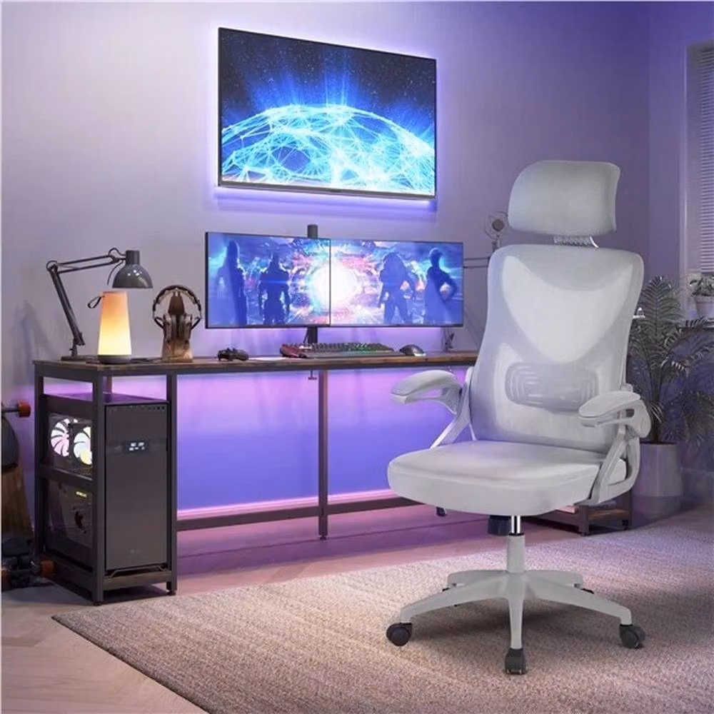 Kelvenix High Back Mesh Office Chair in Grey with Headrest and Armrests – 2