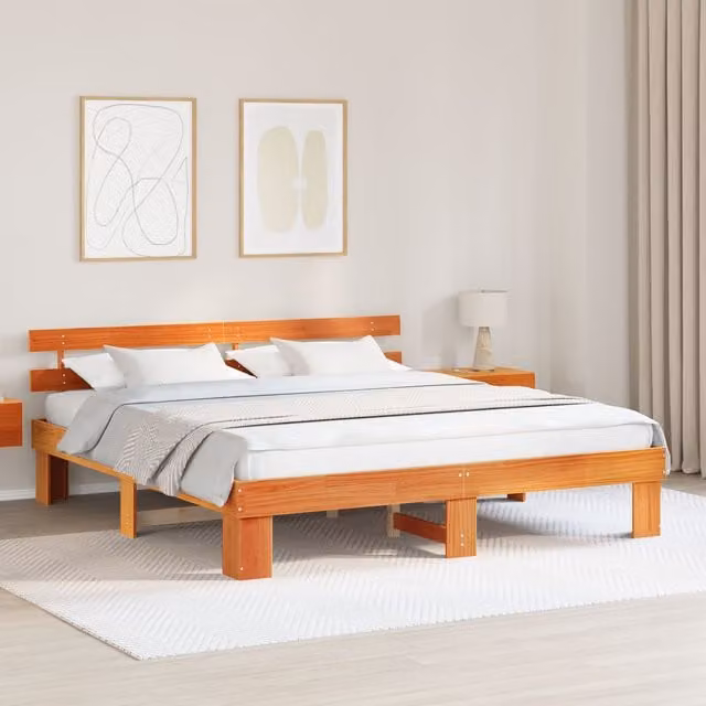 Berkfield Home Brown Solid Wood Pine Bed Frame with Headboard W/D/H: 180 x 200 x 73 cm – 1