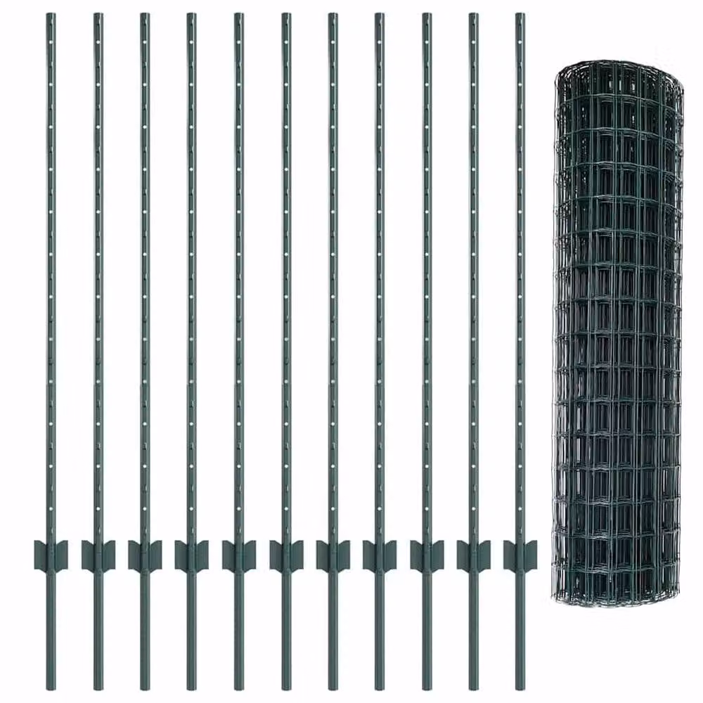 Berkfield Home Green Euro Fence with 11 U-Profile Posts, Steel, 2 x 25 m – 4