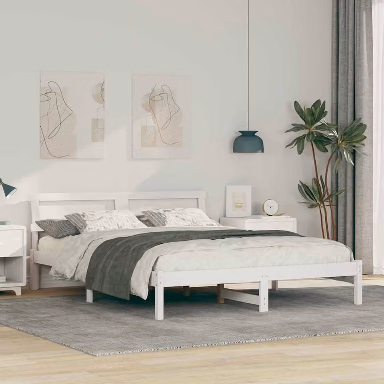 Berkfield Home Modern White Bed with LED Strip Lights, Headboard and Drawers, W/D/H: 160 x 200 cm