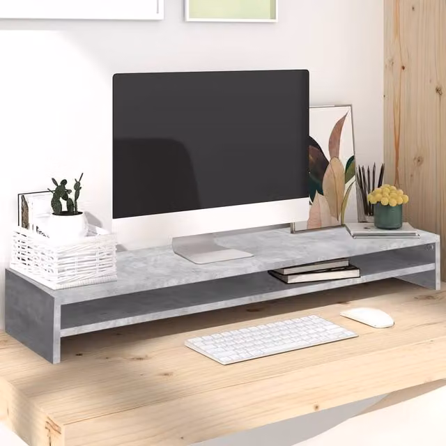 Berkfield Home Monitor Stand in Concrete Grey MDF, W/D/H: 100 x 24 x 13 cm – 1