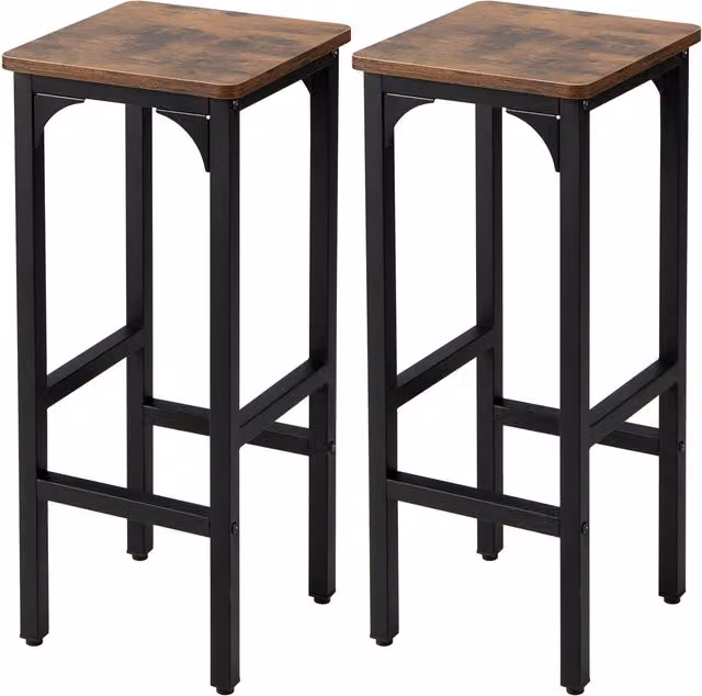 COSTWAY Set of 2 Industrial Dining Bar Chairs in Brown Wood and Metal, Height: 71 cm