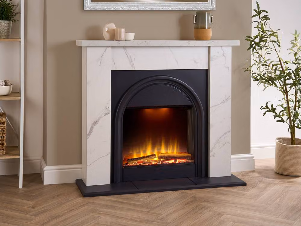 Adam Fires & Fireplaces Burlington 43 Inch Electric Suite in White Carrara Marble Effect – 2