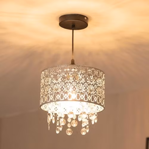 ValueLights Silver Moroccan Style Drum Pendant Light Shade with 10W LED Warm White Bulb, Width: 22 cm – 2