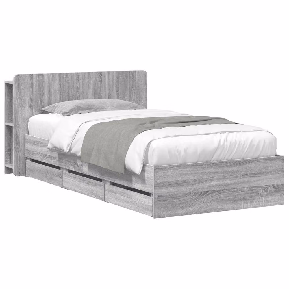 Berkfield Home Grey Sonoma Bed Frame with Storage Drawers in Engineered Wood W: 75 cm, L: 190 cm – 2