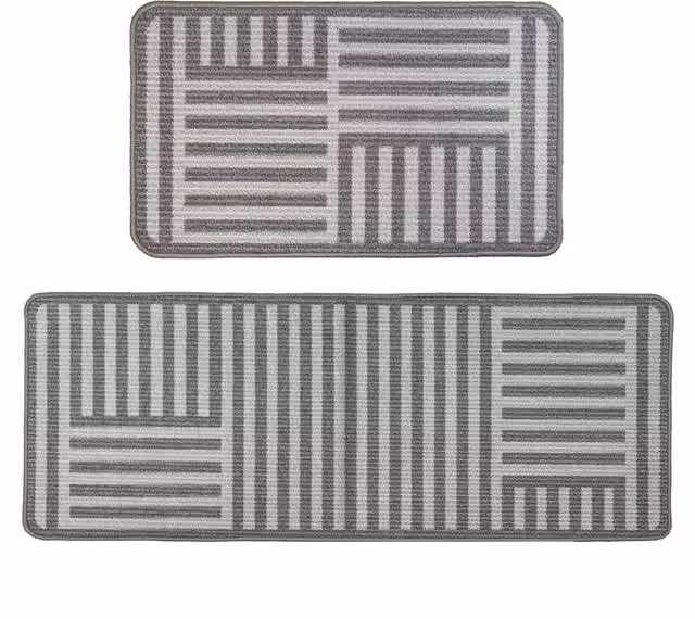 JVL Skyline Strata Machine Washable Non-Slip Door Mat and Runner Set in Grey