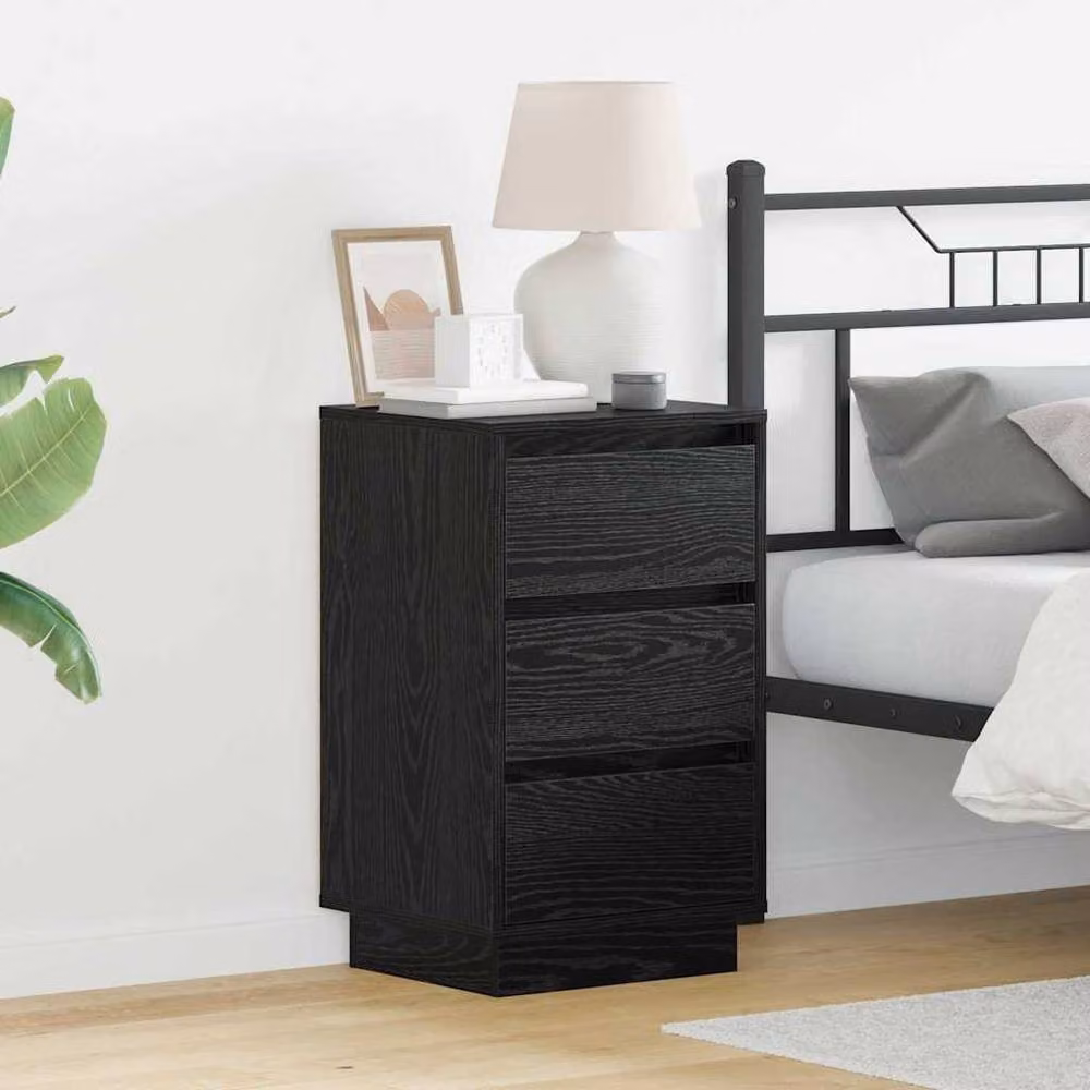 Berkfield Home Modern Black Oak Bedside Cabinet with Integrated LED Lighting, W/D/H: 39 x 34.5 x 65 cm – 2
