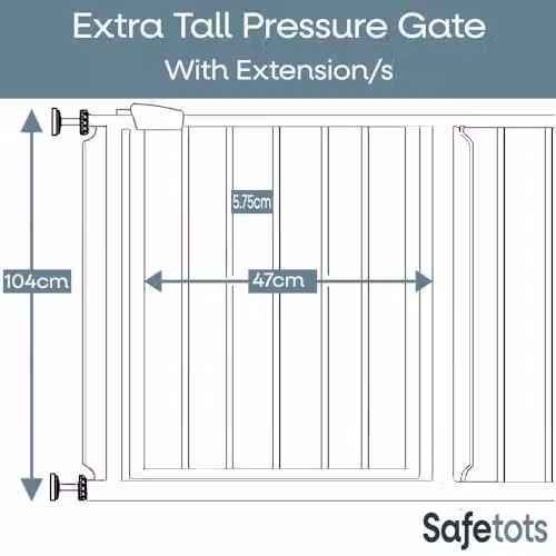 Safetots Extra Tall Metal Pressure Fit Safety Gate in Slate Grey, Height: 104 cm, Width: 107.4 cm - 115 cm – 2