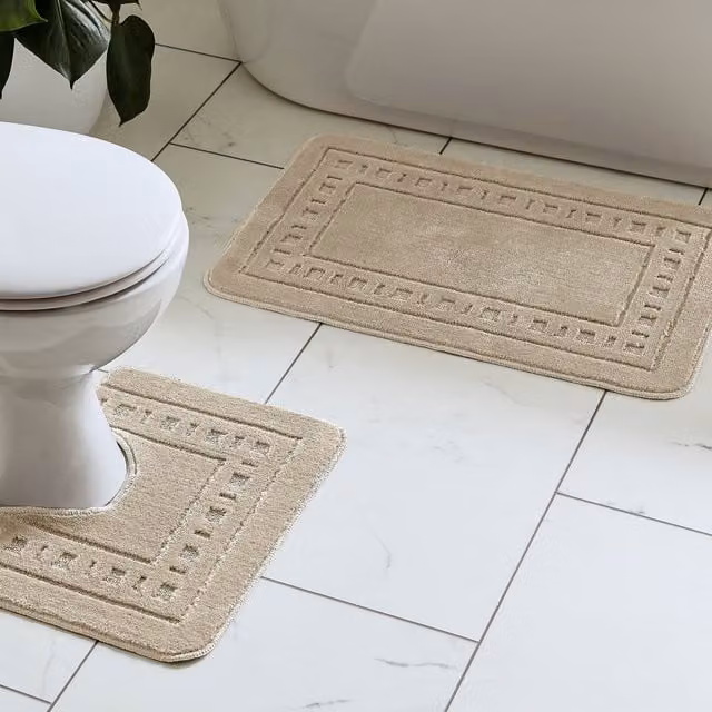 Catherine Lansfield Armoni Bath Mat and Pedestal Mat Set in Beige – 1