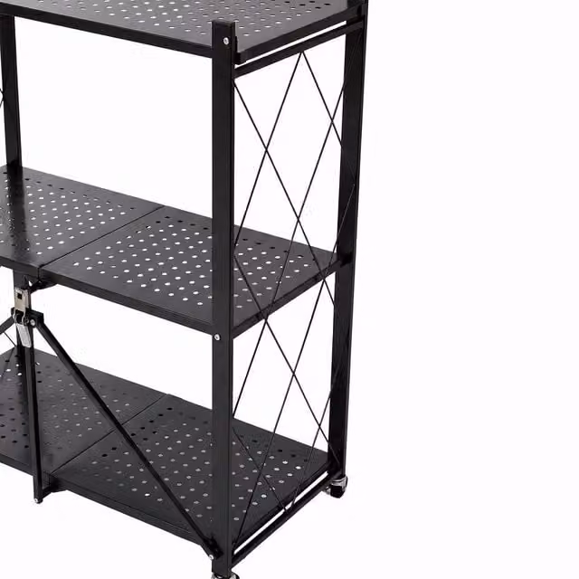 FORGEVIO Black 3-Tier Folding Metal Kitchen Storage Shelf – 1