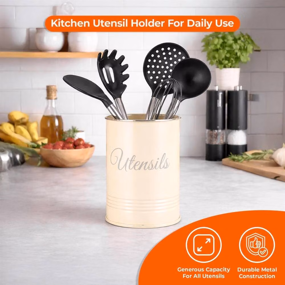 NESTLUNE Beige Metal Freestanding Kitchen Utensil Holder and Pot Organiser – 2
