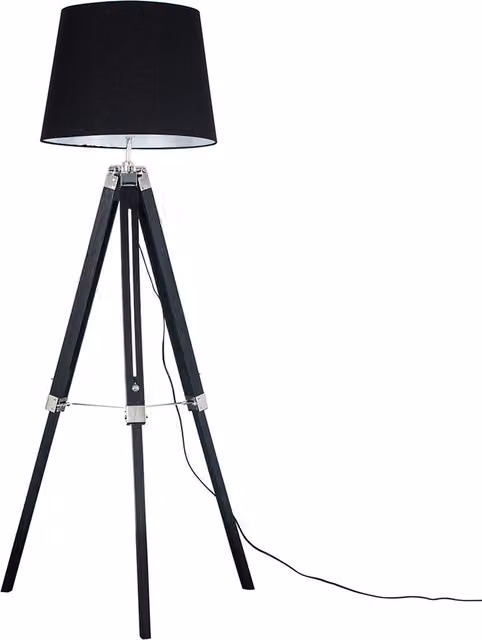 Clipper Tripod Black Floor Lamp with Chrome and Wood Details