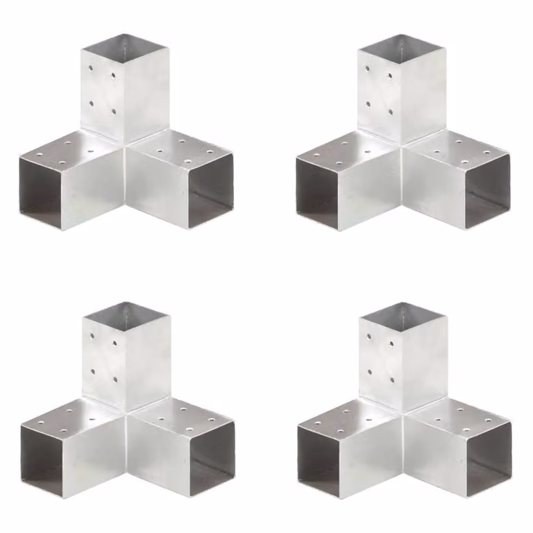 Berkfield Home Y Shape Post Connectors, 4 Pack, Galvanised Metal, Silver, 71 x 71 mm
