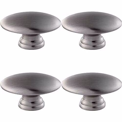Loops 4 Pack Oval Cabinet Door Knobs on Tiered Oval Stem in Brushed Silver – 1