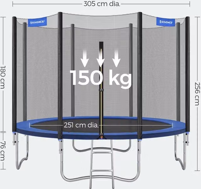 SONGMICS 10ft Kids Trampoline with Safety Net and Weatherproof UV Protection in Blue