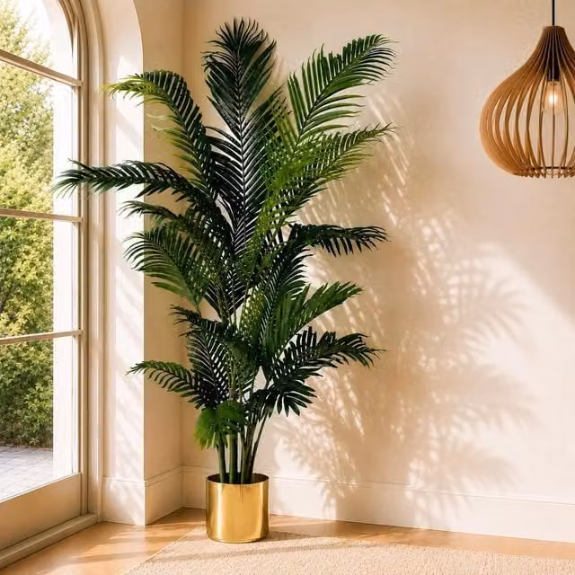 Leaf Extra Large Artificial Palm Tree with Gold Planter in Green, Height: 180 cm – 1