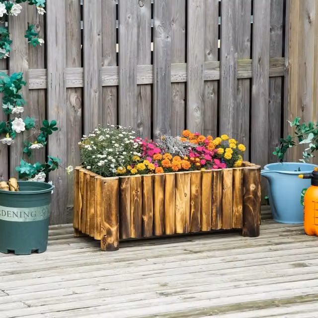 OUTSUNNY Wooden Raised Flower Bed and Herb Garden Planter in Brown, W/D/H: 78 x 35 x 30 cm – 1