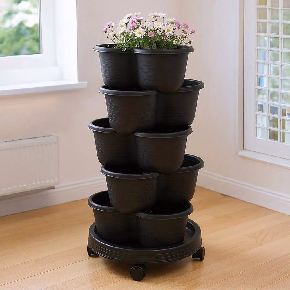 SPETLEK Black Plastic Stackable Strawberry Planter Tub Set of 5 – 7