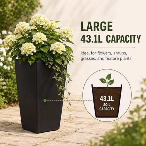 Nicoman Avondale Smooth Black Tall Square Rubber Planter, Pack of 2, W/D/H: 33 x 33 x 61 cm – 5