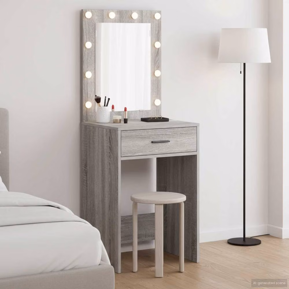 Berkfield Home Modern Dressing Table with LED Lights, Grey Sonoma, W/D/H: 50 x 41 x 135 cm – 2