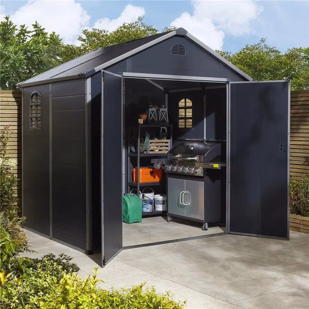 Cheshire Double Door Apex Plastic Shed in Dark Grey with Window and Roof Vent – 2