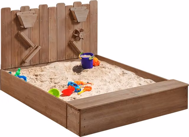 Yaheetech Wooden Sandbox for Kids in Brown, W/D/H: 112.5 x 112.5 x 77.5 cm