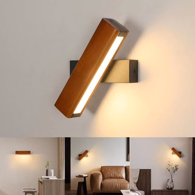 Goeco Wooden LED Wall Light in Black with 350 Degree Adjustable Rotation and 3000K Warm White Light – 1