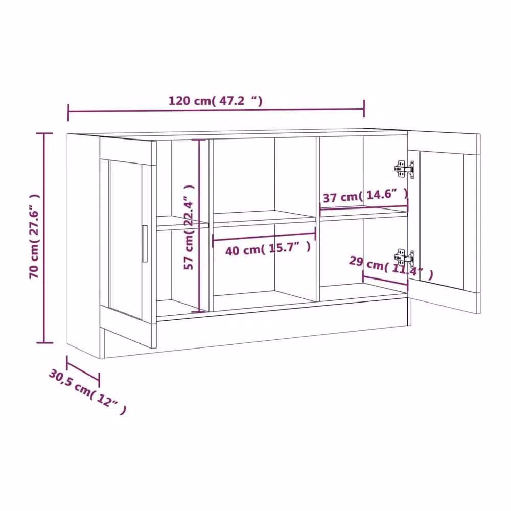 Berkfield Home Vitrine Cabinet in Grey with Glass Doors, W/D/H: 120 x 30.5 x 70 cm – 4