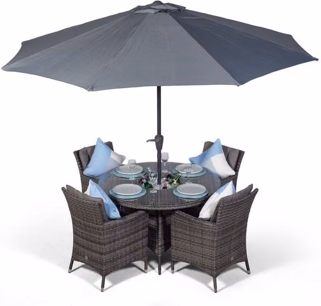 Giardino Savannah Round Rattan Patio Dining Set with Ice Bucket Drinks Cooler in Grey and Brown, 4 Seater