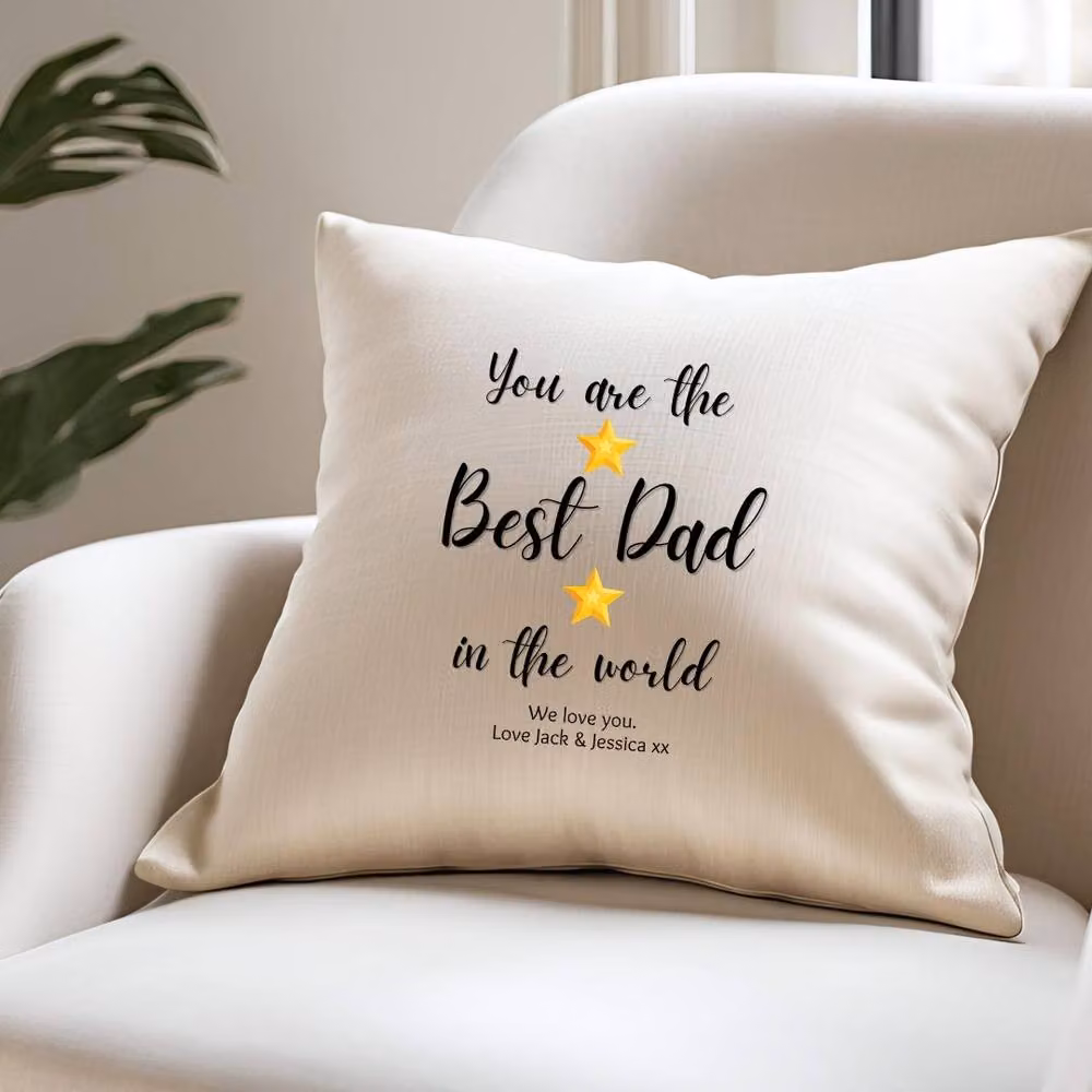 Aye Do Gifts Men's Personalised Best Dad Stars Cushion in Cream and Gold – 2