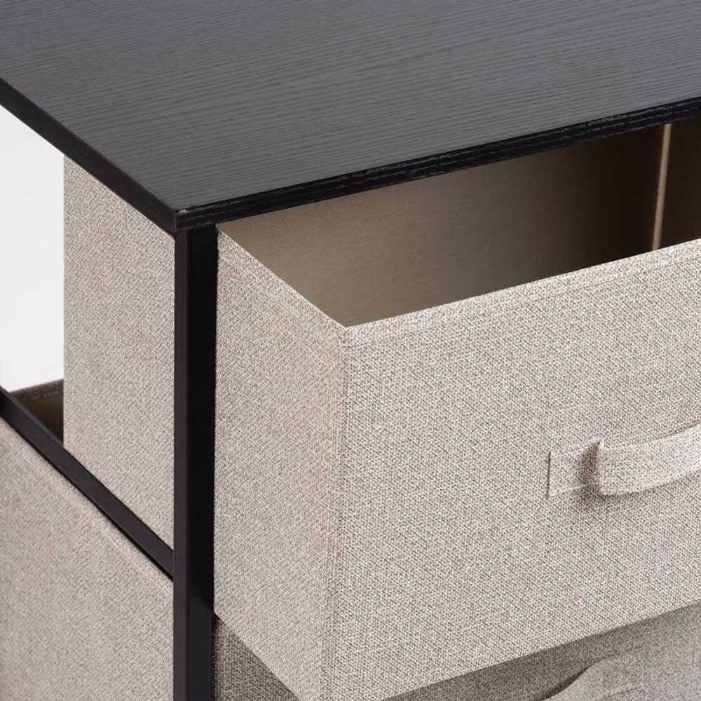 Scottish Everlastings Ltd 3 Drawer Black Cabinet with Beige Fabric Drawers, W/D/H: 73 x 30 x 45 cm – 2