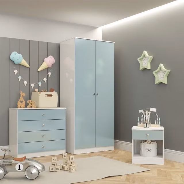 Seconique Denver Trio Set in White and Blue Gloss