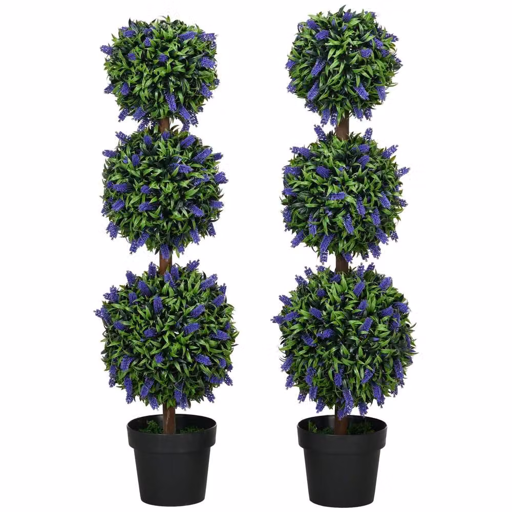 Wyld Haus Lazi Set of 2 Artificial Lavender Ball Trees in Green Decorative Pots, Height: 110 cm – 2
