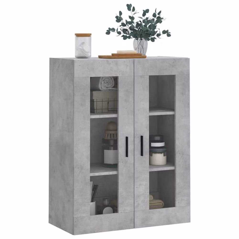 Berkfield Home Wall Mounted Cabinet in Concrete Grey with Glass Doors, W: 69.5 cm, D: 34 cm, H: 90 cm – 4
