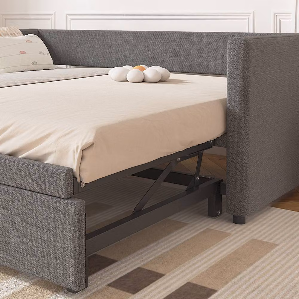 BTM Grey Upholstered Modern Daybed with Pull-Out Bed, W/D/H: 190 x 90 x 73 cm – 7